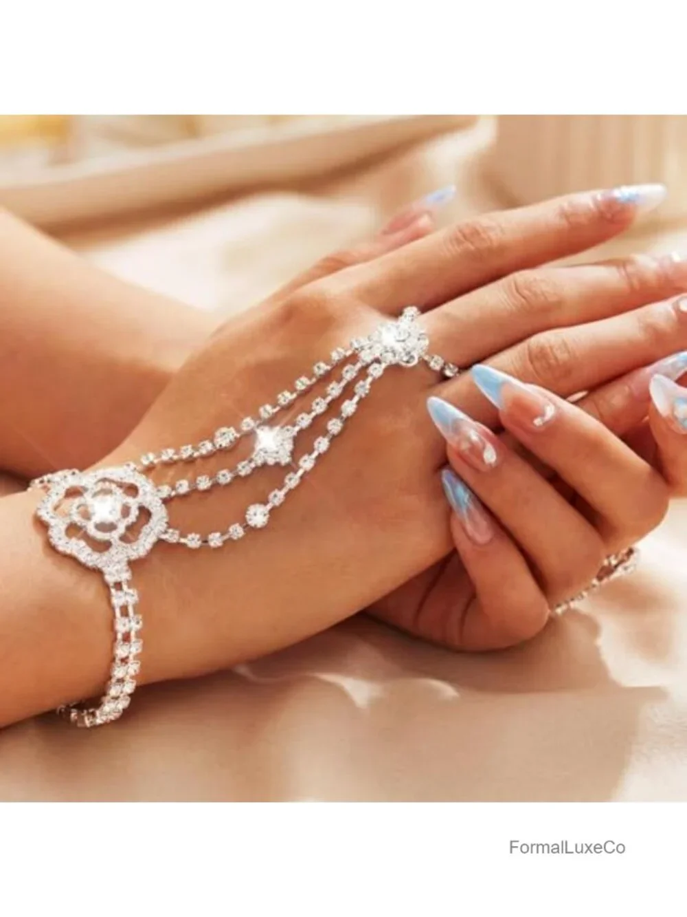 Rhinestone Fingerless Gloves Sparkle Crystal Bridal Hand Chain Accessories